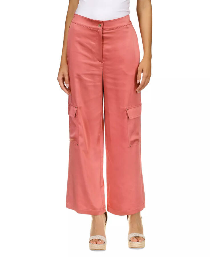 Petite Solid Satin Cargo Pants Dusty Rose - 1