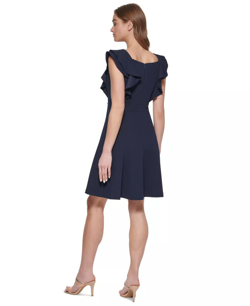 Petite Square-Neck Double-Ruffle-Sleeve Fit & Flare Dress Midnight - 2