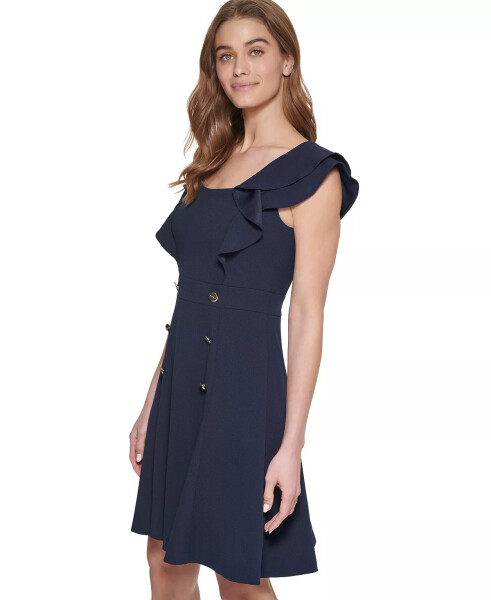 Petite Square-Neck Double-Ruffle-Sleeve Fit & Flare Dress Midnight - 3