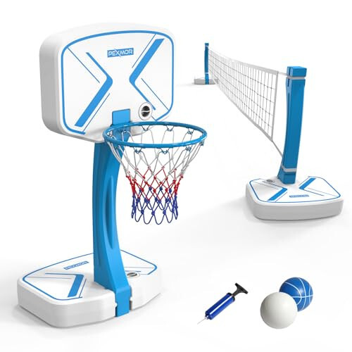 PEXMOR Pool Basketball Hoop & Volleyball Poolside, Portable for Swimming Pool, Upgraded Water Basketball Backboard Stand for Pool Indoor Outdoor - 1