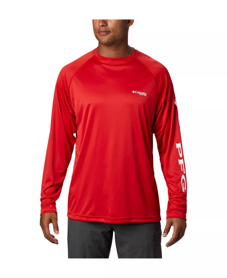 PFG Men's Terminal Tackle UPF 50 Quick Dry Shirt Red Spark, White Logo - 1