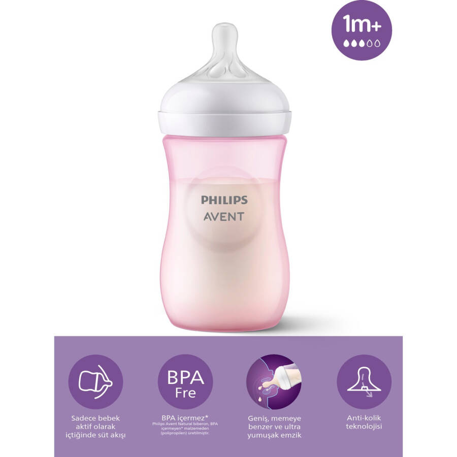 Philips Avent Doğal Tepki PP Pembe Biberon 1+ Ay 260 ml SCY903/11 - 3