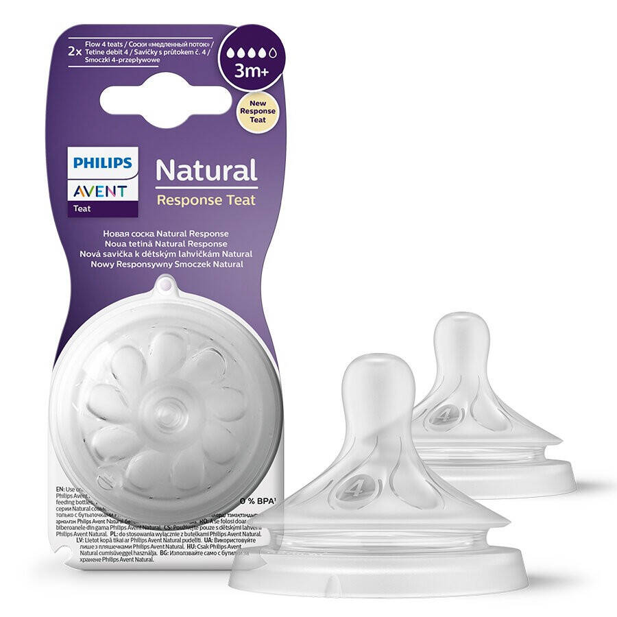 Philips Avent Natural Response 2 Pack Nipple, Number 4, 3 Months+ - 1