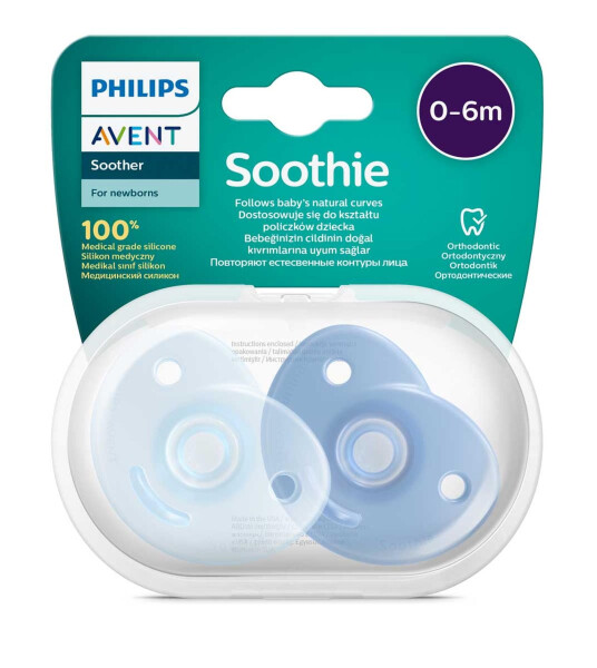 Philips Avent Soothie Orthodontic Pacifier with Storage Case 2 Pack 0-6 Months - Boy - 1