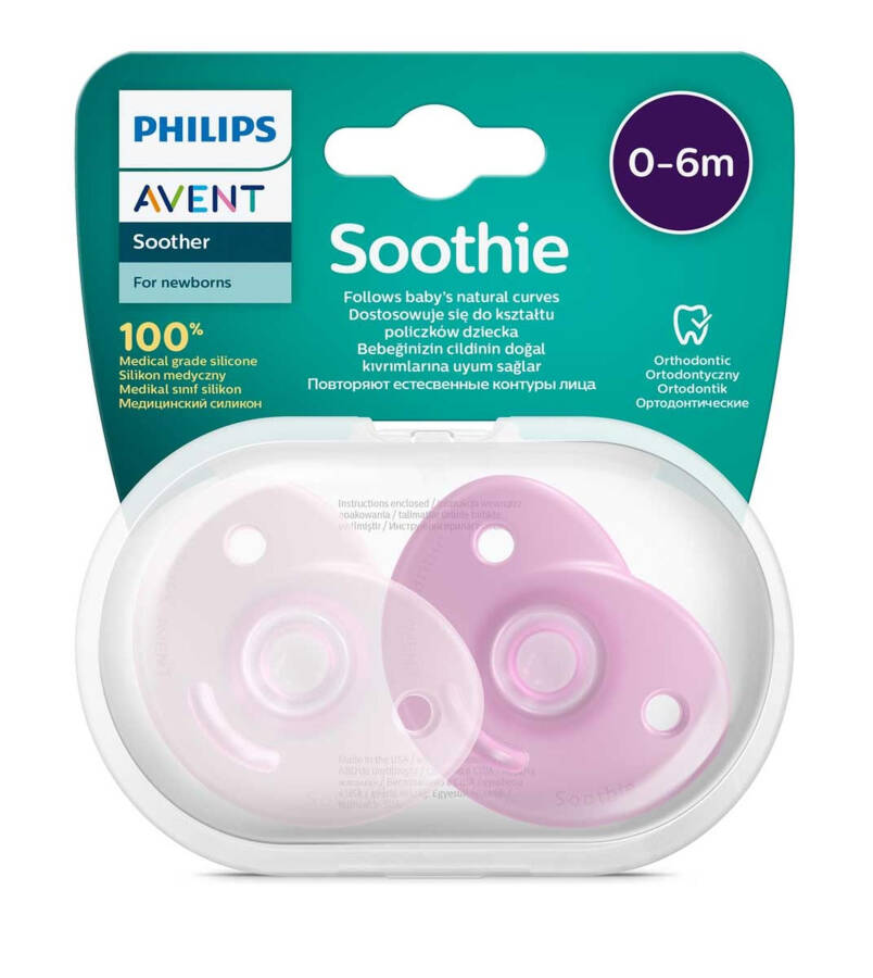 Philips Avent Soothie Orthodontic Pacifier with Storage Case 2 Pack 0-6 Months - Girl - 1