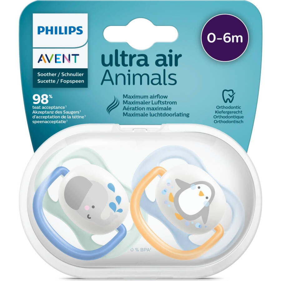 Philips Avent Ultra Air Animals 2 Pack Pacifier 0-6 Months - Boy - 1