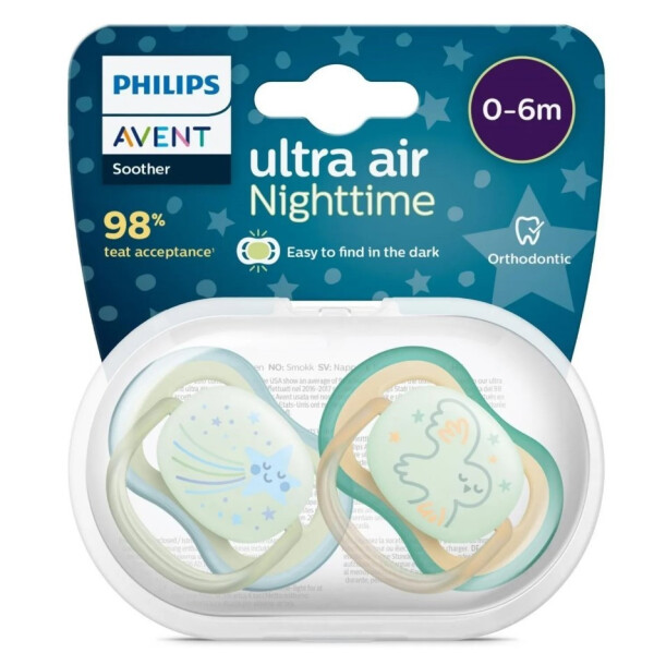 Philips Avent Ultra Air Night Karanlıkta Parlar Gece Emziği 0-6 ay Erkek SCF376/18 - 1