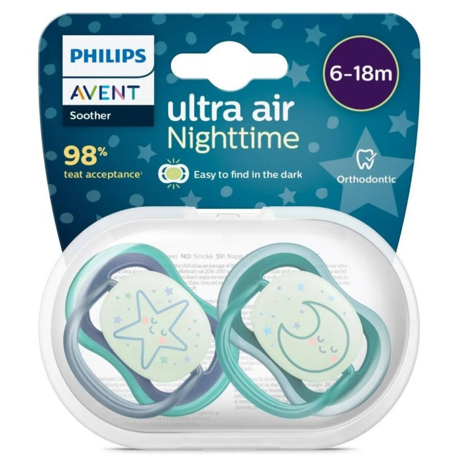 Philips Avent Ultra Air Night Karanlıkta Parlar Gece Emziği 6-18 ay Erkek SCF376/13 - 1