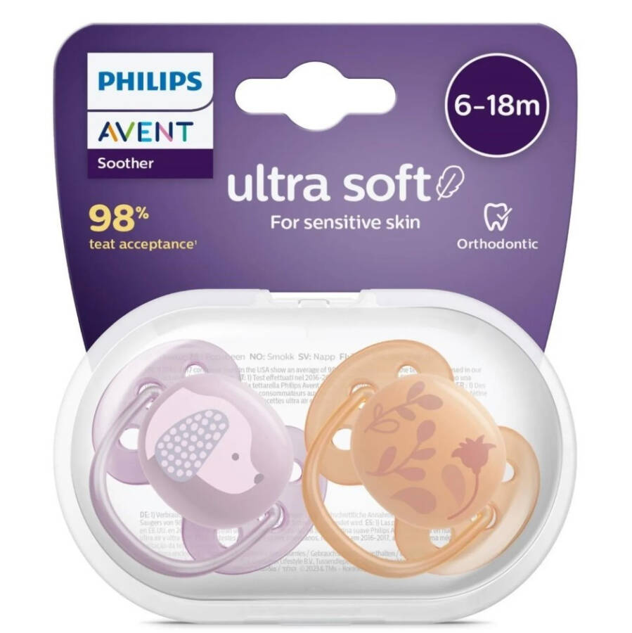 Philips Avent Ultra Soft 2-Pack Pacifier 6-18 Months - SCF091/18 - 2