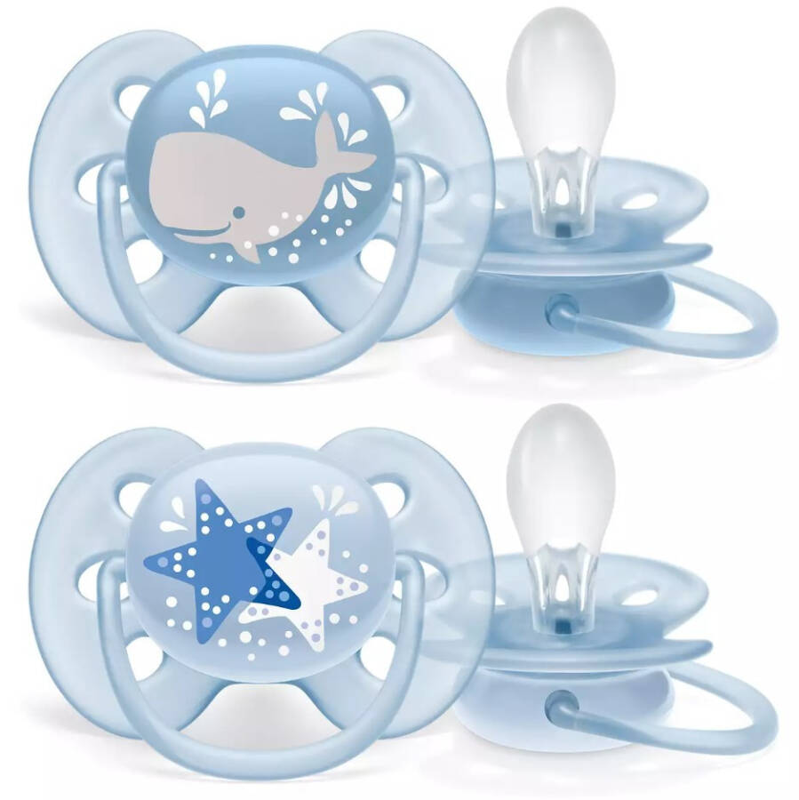 Philips Avent Ultra Soft Pacifier 6-18 Months 2 Pack Boys SCF223/03 - 1