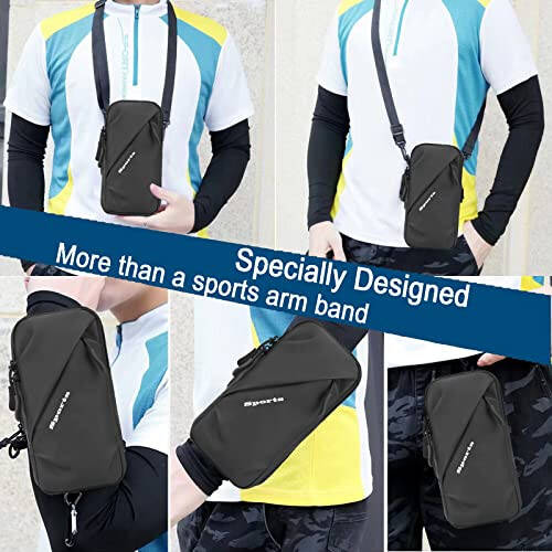 Phone Holder Arm Bands, Small Crossbody Shoulder Holsters Bag with Arm Band, Fits iPhone and All Cell Phones, Use for Running, Walking, Hiking & Biking (Plus Size,Black) - 3