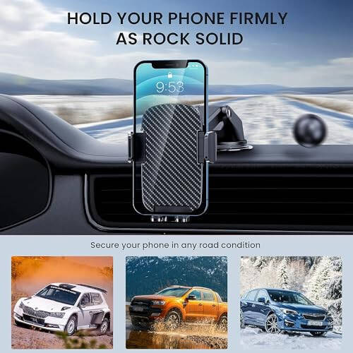 Phone Holder for Car [Military-Grade Suction]Phone Stand for Car Phone Holder Mount [Super Stable] Automobile Cell Phone Holder Car Mount for iPhone Universal Car Dashboard Mount Fit All Phone - 6