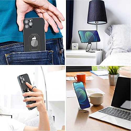 Phone Ring Holder Finger Kickstand, Upgraded 360° Rotation Metal Phone Grip for Magnetic Car Mount Foldable Cell Phone Stand Compatible with Most Smartphones - 2