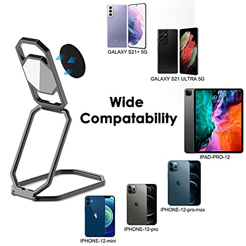 Phone Ring Holder Finger Kickstand, Upgraded 360° Rotation Metal Phone Grip for Magnetic Car Mount Foldable Cell Phone Stand Compatible with Most Smartphones - 4