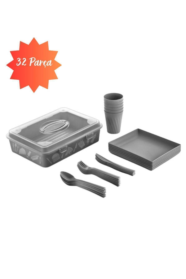 Picnic Set 32 Pieces 6 Person Cup Fork Spoon Plate 1500 Mulberry And Anthracite - 4