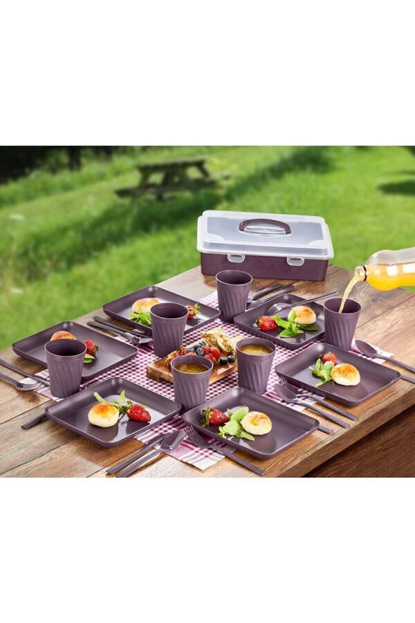 Picnic Set 32 Pieces 6 Person Cup Fork Spoon Plate 1500 Mulberry And Anthracite - 6