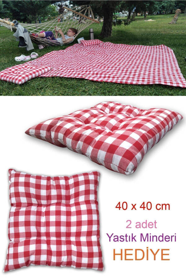 Picnic Set Red Picnic Blanket Large Blanket Tablecloth 170x170 Cm 2 Cushions Included (40x40cm) - 5