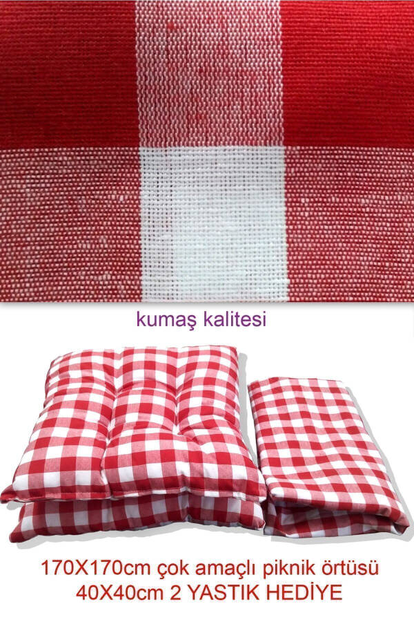 Picnic Set Red Picnic Blanket Large Blanket Tablecloth 170x170 Cm 2 Cushions Included (40x40cm) - 6