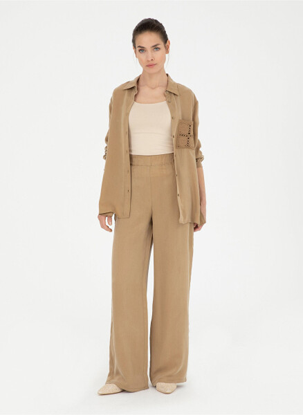 Pierre Cardin Beige Women's Wide Leg High Waist Loose Fit Pants - 1