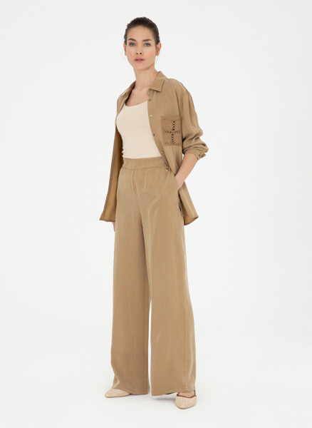 Pierre Cardin Beige Women's Wide Leg High Waist Loose Fit Pants - 3