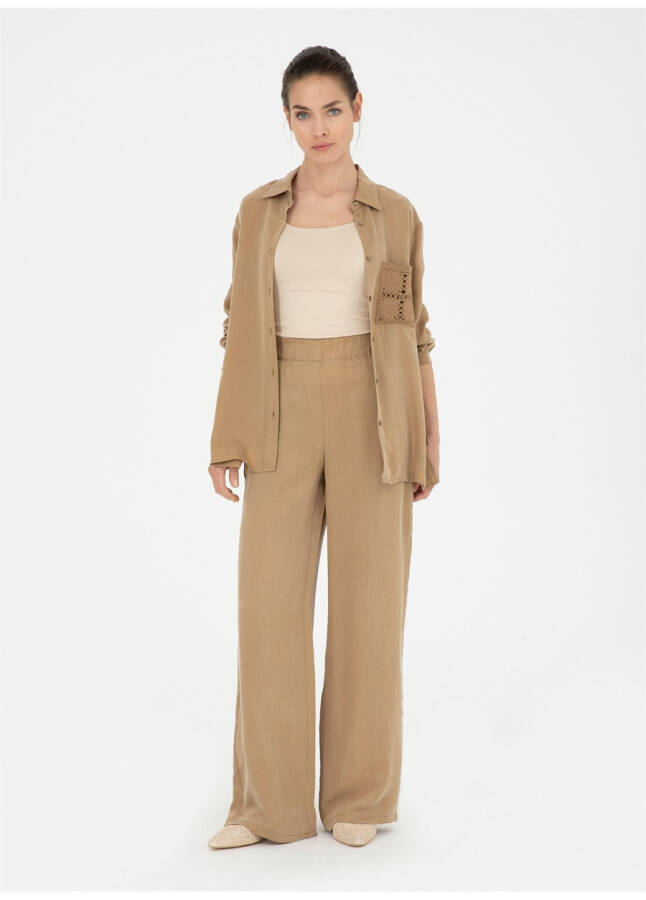 Pierre Cardin Beige Women's Wide Leg High Waist Loose Fit Pants - 7