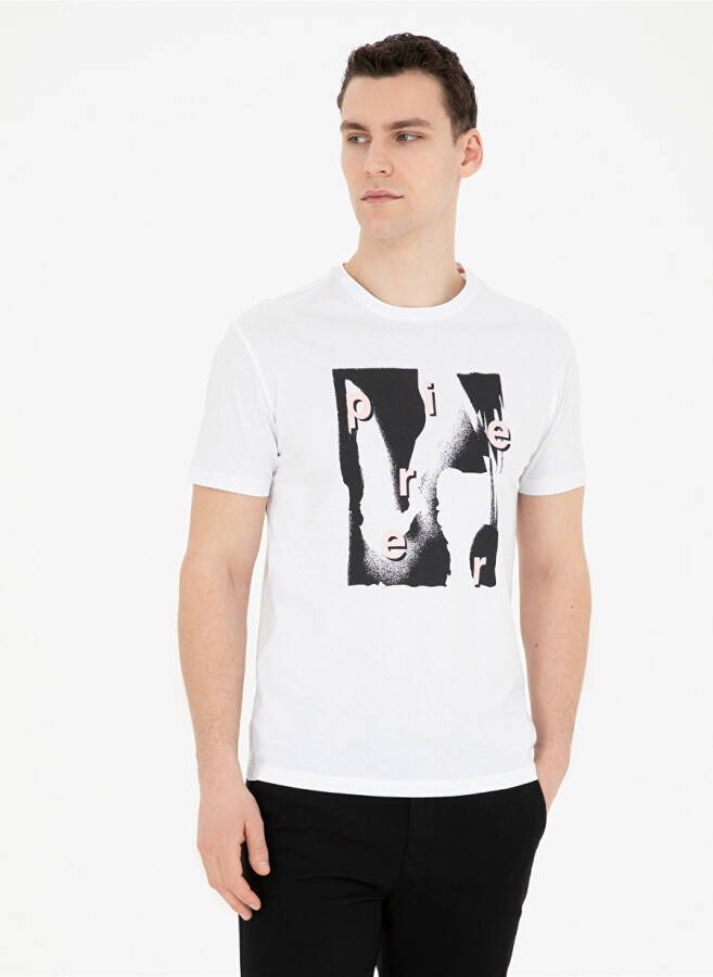 Pierre Cardin Bisiklet Yaka Baskılı Beyaz Erkek T-Shirt ARTE - 1