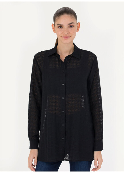 Pierre Cardin brand, comfort fit, black women's shirt. Houndstooth collar. - 7