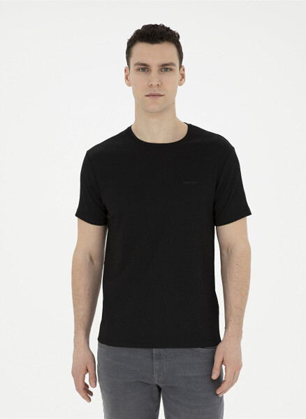 Pierre Cardin Crew Neck Jacquard Black Men's T-Shirt MIRANDA - 7