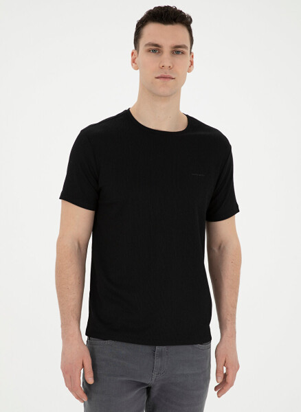 Pierre Cardin Crew Neck Jacquard Black Men's T-Shirt MIRANDA - 9