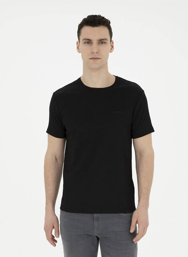 Pierre Cardin Crew Neck Jacquard Black Men's T-Shirt MIRANDA - 1