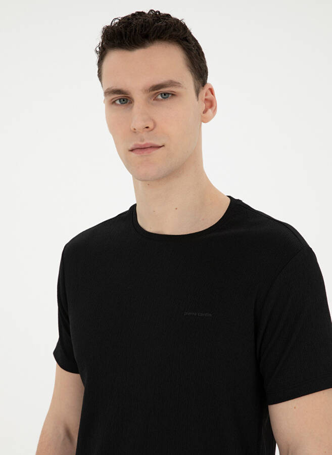 Pierre Cardin Crew Neck Jacquard Black Men's T-Shirt MIRANDA - 2