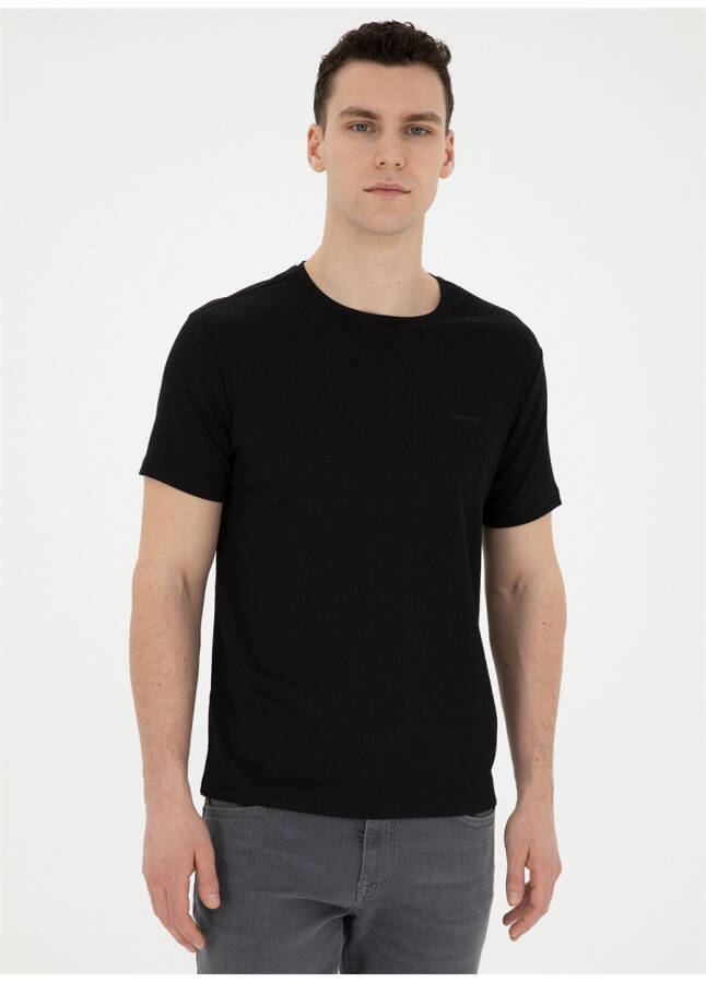 Pierre Cardin Crew Neck Jacquard Black Men's T-Shirt MIRANDA - 15