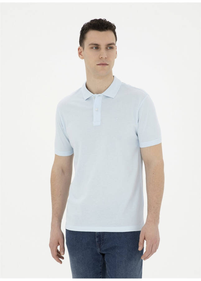 Pierre Cardin Plain Ice Blue Men's Polo T-Shirt - 6