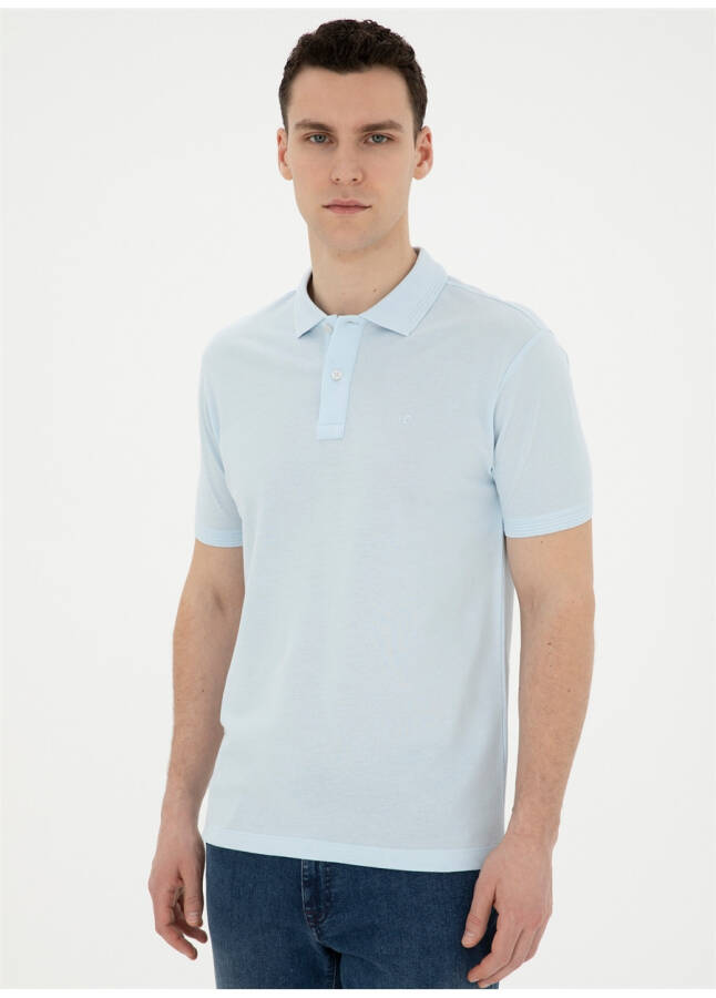 Pierre Cardin Plain Ice Blue Men's Polo T-Shirt - 8