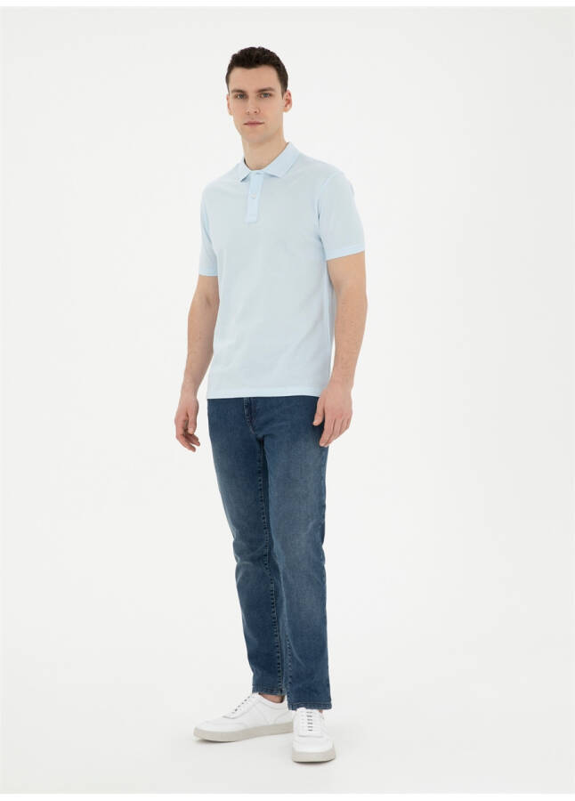 Pierre Cardin Plain Ice Blue Men's Polo T-Shirt - 9