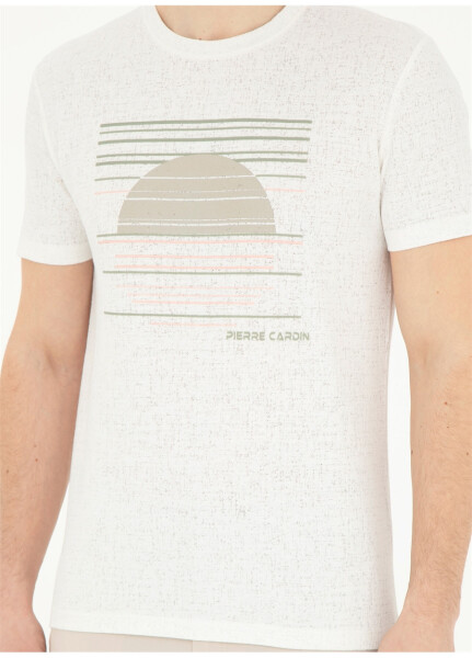 Pierre Cardin Printed White Men's T-Shirt with Crew Neck ZOY - 14