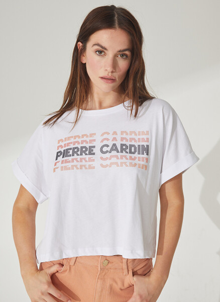 Pierre Cardin White Women's T-Shirt with a Polo Neck LAKOT - 2