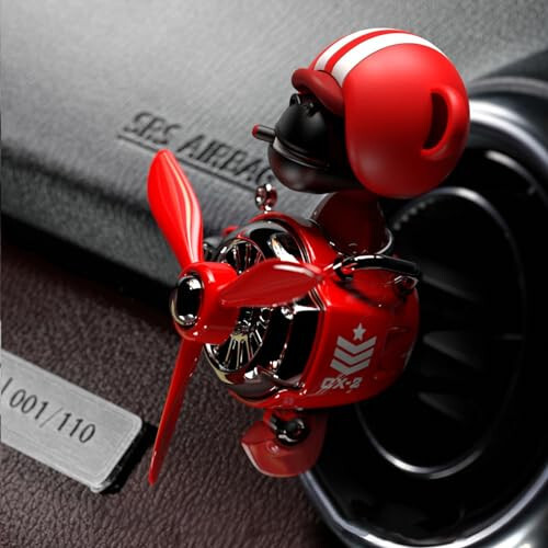 Pilot Car Air Freshener, Cute Orangutan Car Vent Clip Air Freshener Automotive Air Outlet Fan Diffuser, Car Interiors Vent Decoration (Shake Head Style - Red) - 6