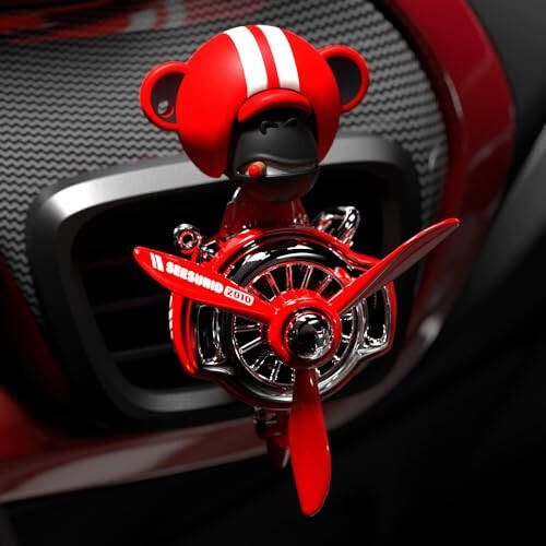 Pilot Car Air Freshener, Cute Orangutan Car Vent Clip Air Freshener Automotive Air Outlet Fan Diffuser, Car Interiors Vent Decoration (Shake Head Style - Red) - 7