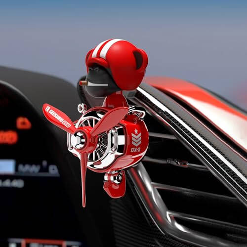 Pilot Car Air Freshener, Cute Orangutan Car Vent Clip Air Freshener Automotive Air Outlet Fan Diffuser, Car Interiors Vent Decoration (Shake Head Style - Red) - 2