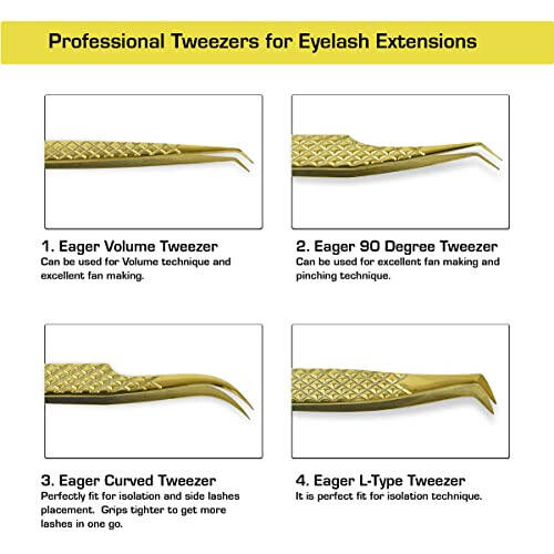 Пинцеты для наращивания ресниц из нержавеющей стали прямые изогнутые объемные круглые пинцеты для ресниц для наращивания ресниц профессиональные золотые (Golder) - 6
