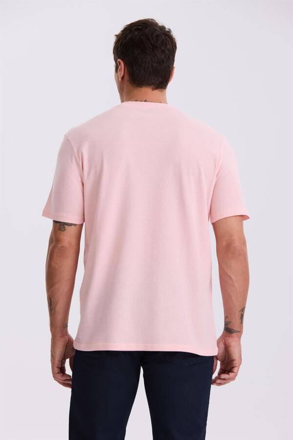 Pink 100% Cotton Patterned Crew Neck T-Shirt - 4