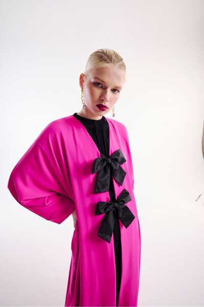 Pink Abaya with Bow Detail - 2