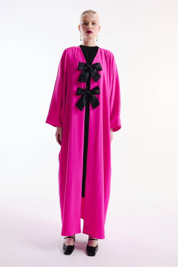 Pink Abaya with Bow Detail - 3