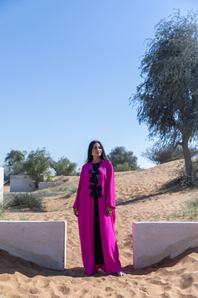 Pink Abaya with Bow Detail - 6