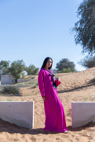 Pink Abaya with Bow Detail - 9