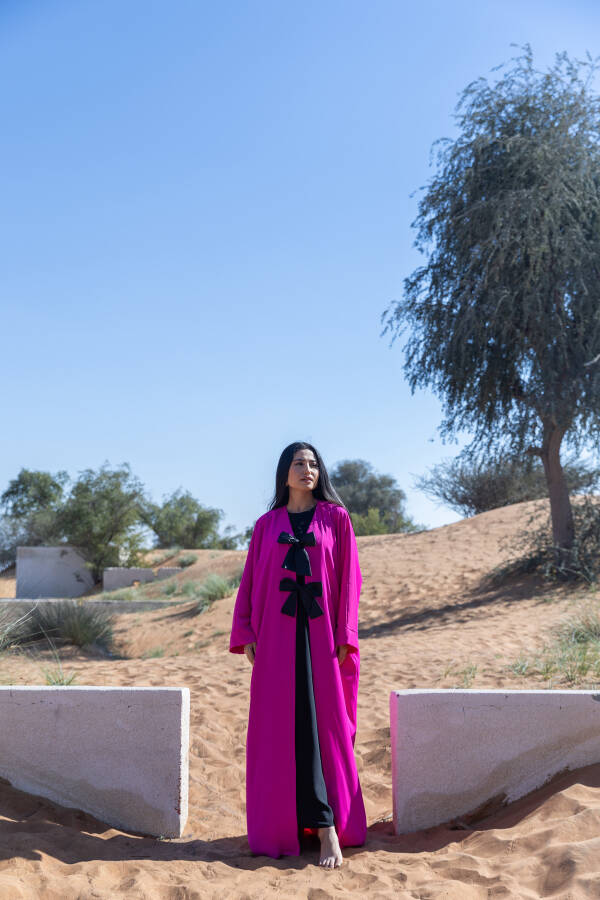 Pink Abaya with Bow Detail - 10