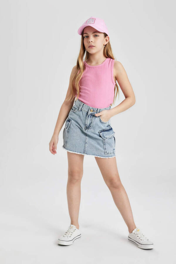 Pink Basic Tank Top with Bicycle Neck for Girls - 2