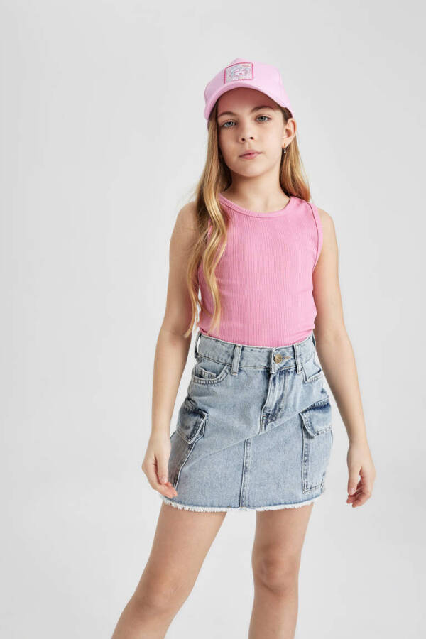 Pink Basic Tank Top with Bicycle Neck for Girls - 3