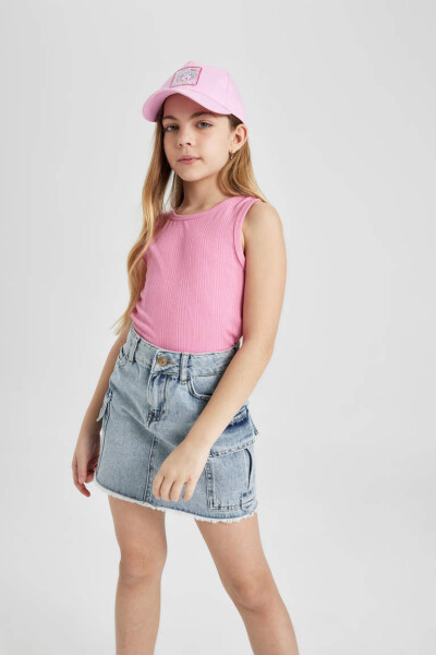 Pink Basic Tank Top with Bicycle Neck for Girls - 4